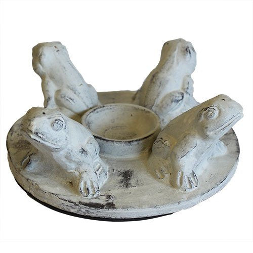 Antique Frogs Candle Holder - White
