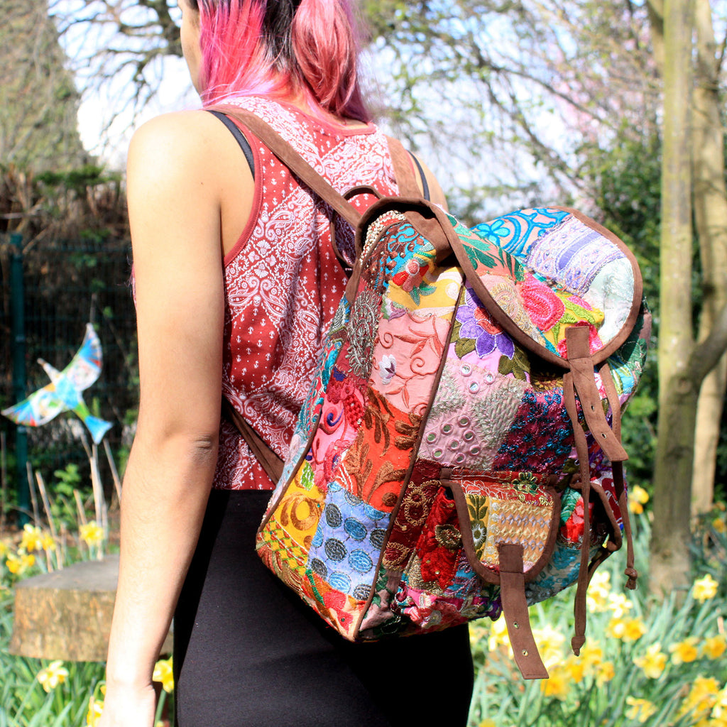 Patchwork & Brown Velvet Suede Style - Backpacks
