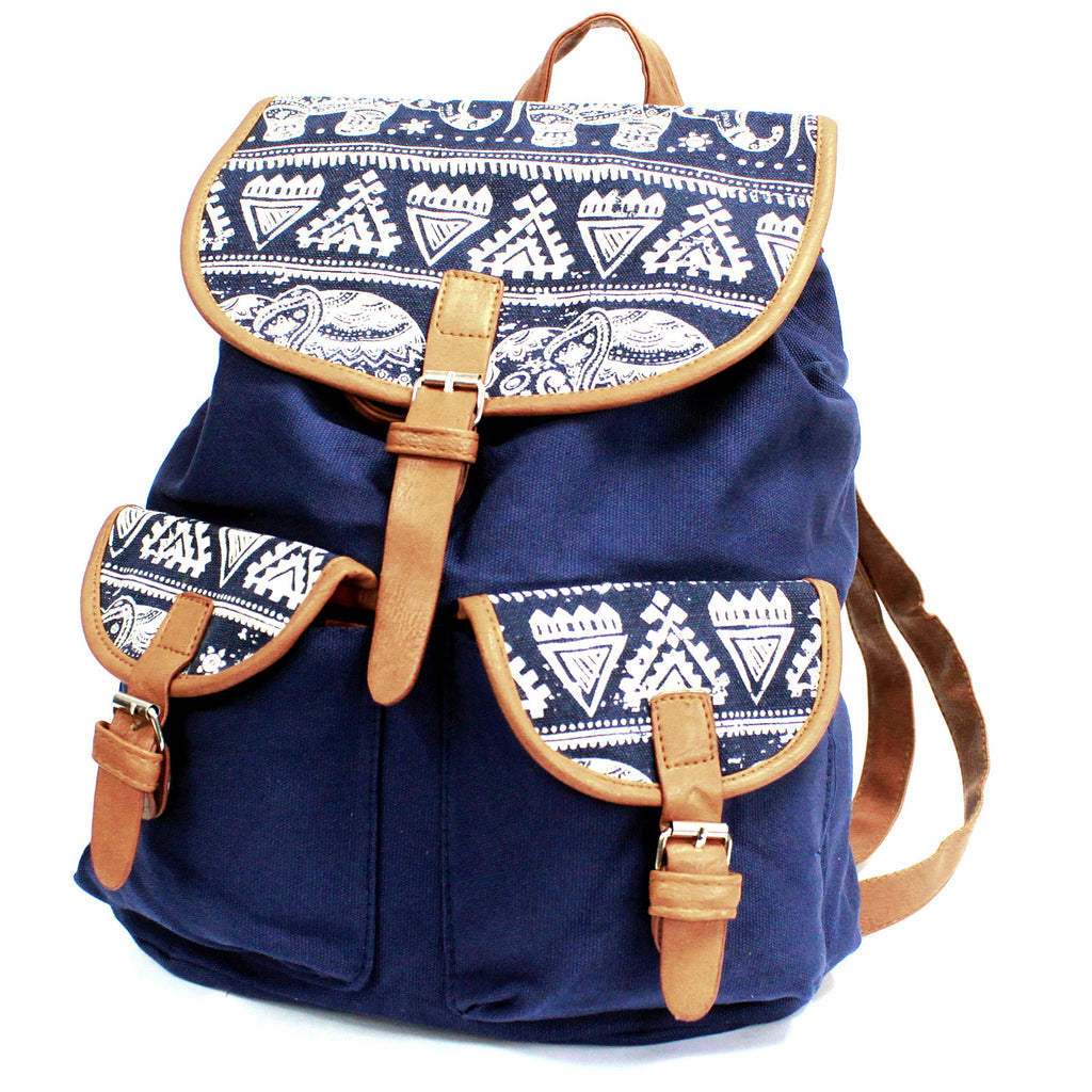 Traveller Backpacks - 2 Pocket Blue Elephant