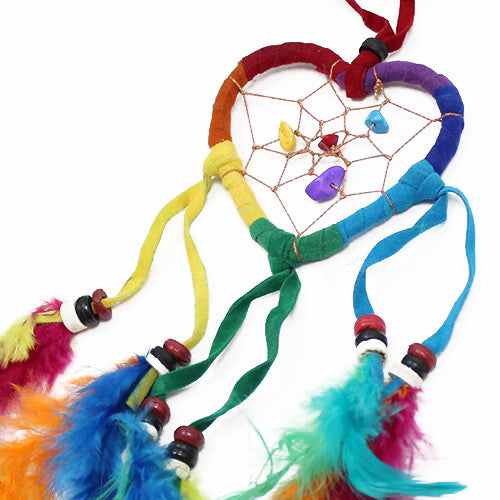 6x Bali Dreamcatchers - Small Heart - Rainbow