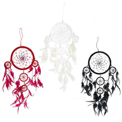 3x Bali Dreamcatchers - Large Round - Black/White/Red