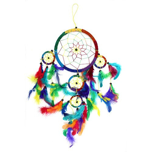 3x Bali Dreamcatchers - Large Round - Rainbow