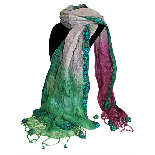 Linen Décor Scarf - Green Brown Lilac