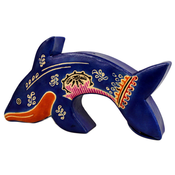Leather Money Box - Lrg Blue Dolphin