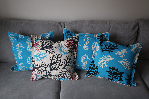 Nautical Cushion Covers - Seahorse & Coral