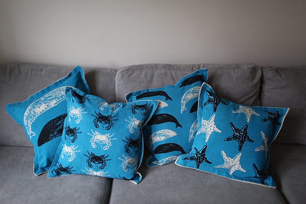 Nautical Cushion Covers - Marine Life Blue