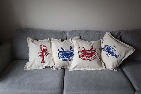 Nautical Cushion Covers - Shellfish Blue/Red