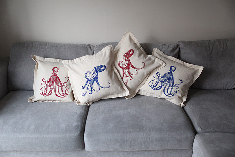 Nautical Cushion Covers - Squid Blue/Red