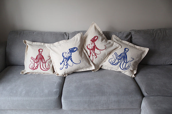 Nautical Cushion Covers - Squid Blue/Red