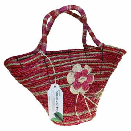 Natural Handle Rice Hat - Pink / Rust