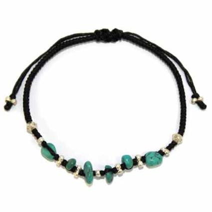 Blk Waxed Turquoise & Silver Bracelet D4