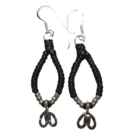 Black Waxed & Silver Loop Earring