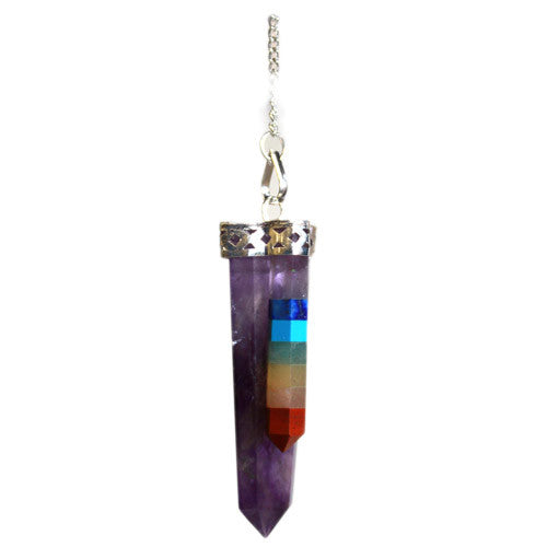 Amethyst Pendulum - 7 Chakra Bounded Thin Point