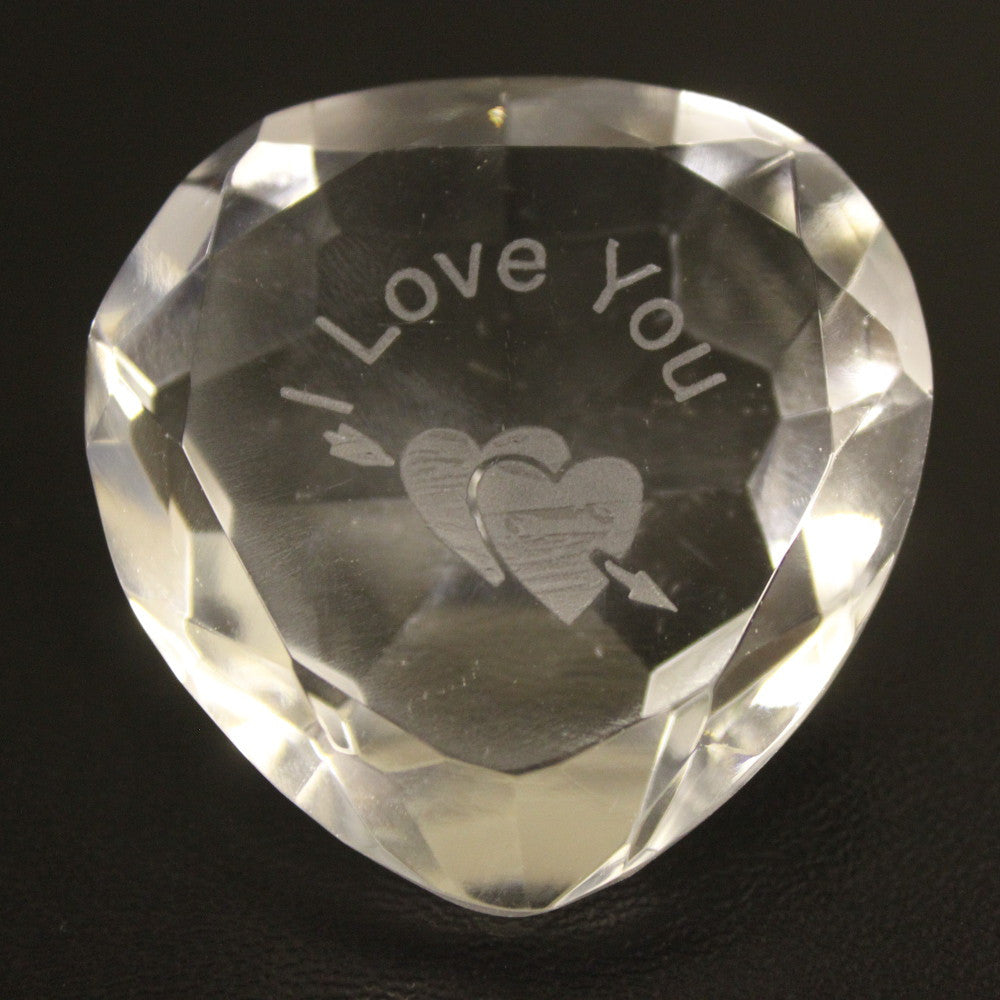 I Love You & Heart Clear Crystal Heart