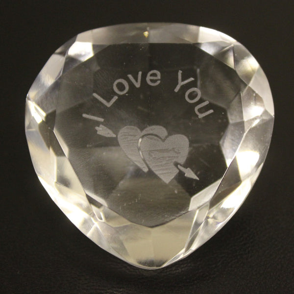 I Love You & Heart Clear Crystal Heart