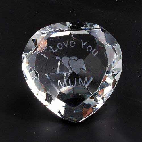 I Love You Mum & Heart Clear Crystal Heart
