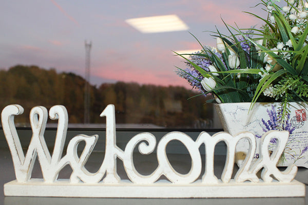Standing Wooden Words - Welcome - Whitewash
