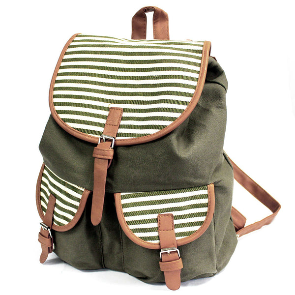 Traveller Backpacks - 2 Pocket Olive Stripe